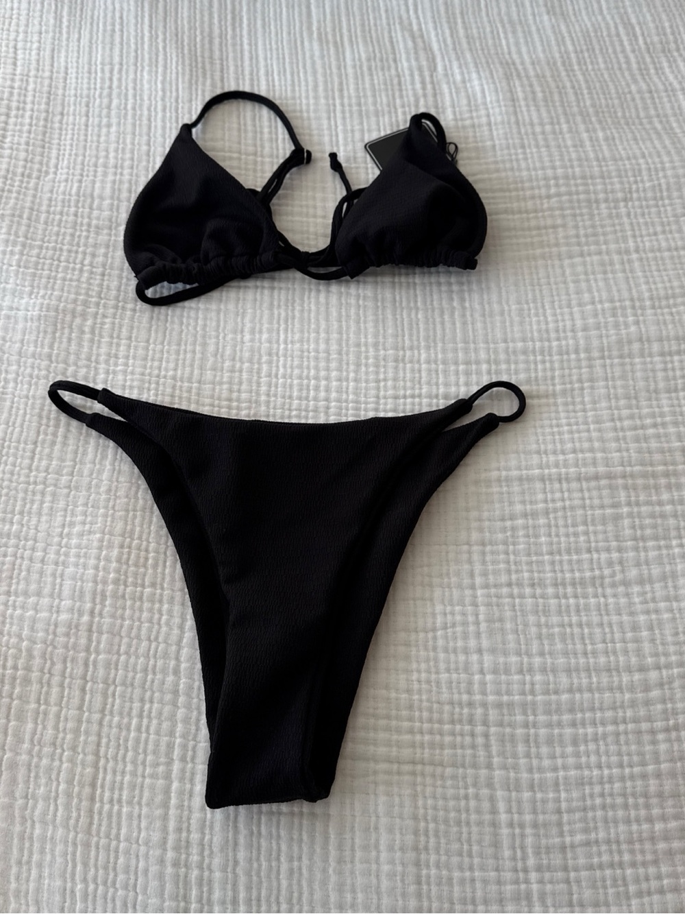 Zaful Black Ribbed Triangle Bikini Set